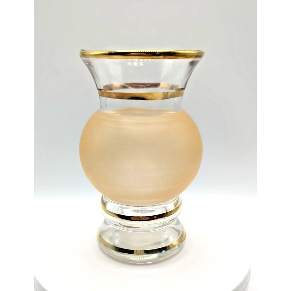 Vintage Bartlett Collins Style Peach Gold Bud Vase MCM 4 Inch Hand Painted Glass